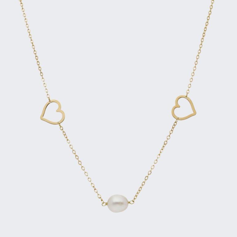Imagen principal del producto Collar de corazones calados en Oro de Ley 18K con perla
